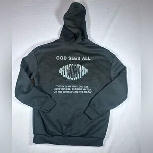 Adult unisex “God sees all revelation” black graphic hoodie sweatshirt